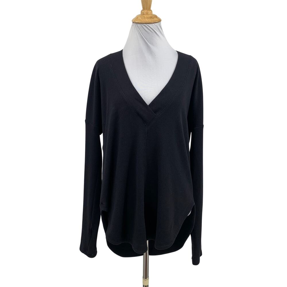 Athleta Sweatshirt Womens M Medium Black Presence Ribbed Cutout Back Thumbholes